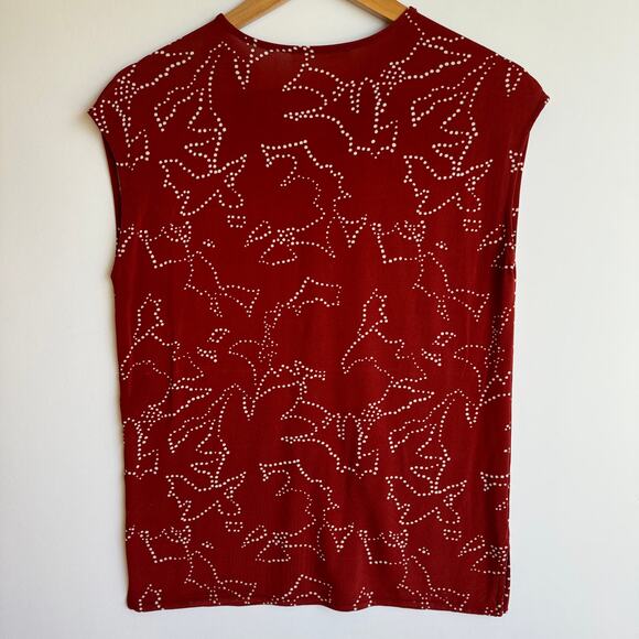 BOSS by Hugo Boss Esoa V Neck Top Dot Blouse Extra Small Red Career Professional - Picture 2 of 15